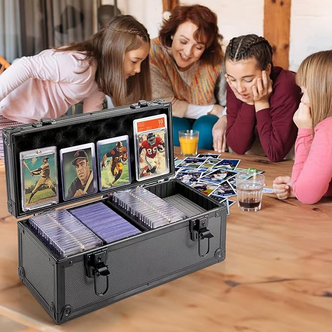 MewVeer Top Loader Storage Box with Key Locks, Trading Card Storage Case, Sports Card Box & Hard Cases Holds up to 300+ Top Loaders, 76 One Touch (35pt), 48 PSA/GMA, 43 CSG, 41 SGC, 36 BGS/HGA