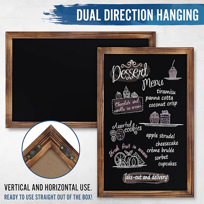 HBCY Creations 11" X 17" Torched Brown Solid Wood Frame Wall Chalkboard, Magnetic Surface, Home Décor, Restaurant & Café Menus, Blackboard, Includes Chalk, Eraser & Hanging Hardware