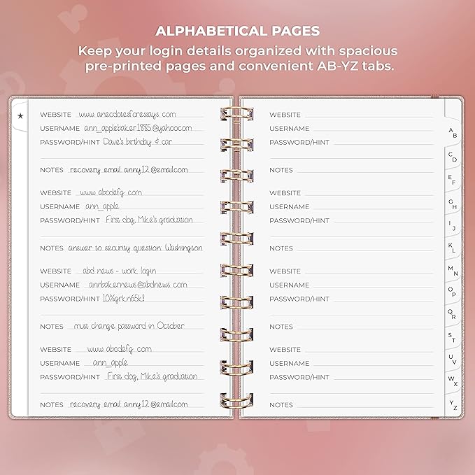 Clever Fox Password Book Spiral – Mini Internet Address & Password Organizer with Laminated Alphabetical Tabs – Small Password Keeper Journal – Hardcover, Pocket Size, 4.7x5.7” (Rose Gold)
