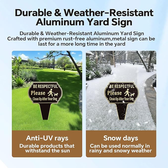 2 Pack Clean Up after Your Dog Signs Pick Up After Your dog sign 13.6"x9.6" with Integrated stake Double Side Printed- Be Respectful, No Dog Poop and Pee Stop Dogs from Pooping/Peeing On Your Lawn/Garden