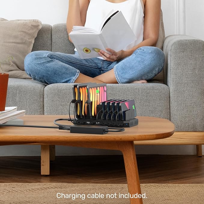 Alxum USB Fast Charging Station with Quick Charge 3.0, 10 Port Charging Stand for Multiple Devices, Compatible with iPad, iPhone, Samsung Galaxy, Black