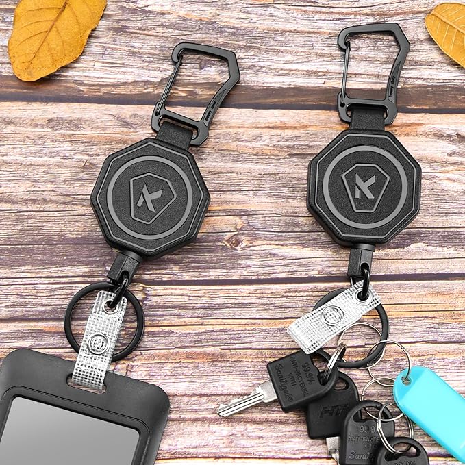 koorito 2 Pack Heavy Duty Retractable Badge Holder Key Reel with 31.1' Retractable Cord, Black