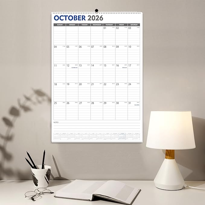 GuassLee Large Wall Calendar 2026-2027, 22"x15" Vertical Wall Calendar 2026, Jan. 2026 to Jun. 2027, 18-Month Paper Hanging Planner Wall with Julian Date for Office Home Planning & Organizing