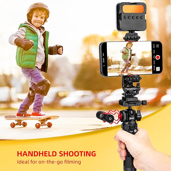 Zeadio Heavy Duty Metal Tripod Kit with Arca Ball Head - Universal Phone Vlogging Kit, Cell Phone Stand & Travel Tripod for iPhone/Android, Camera, Gimbal, Action Cam etc