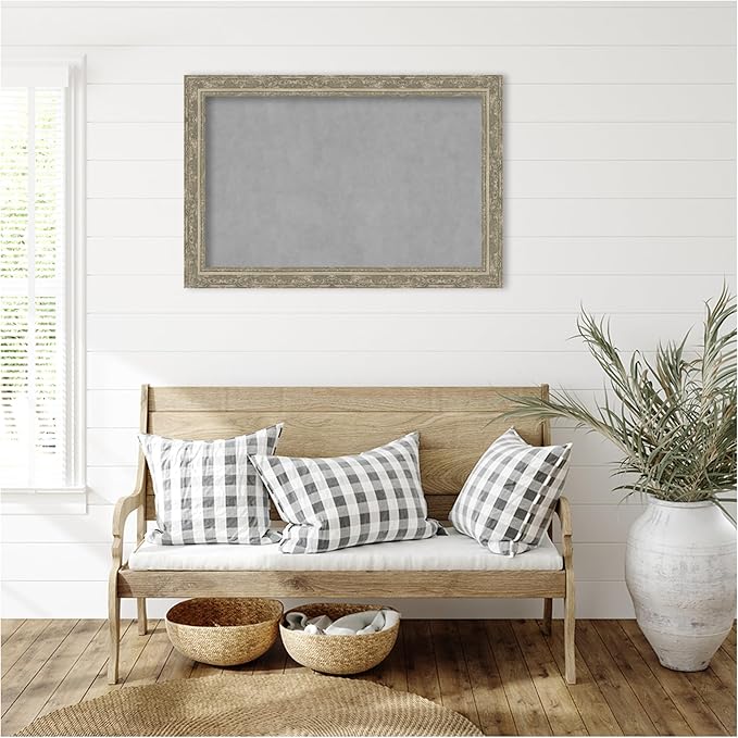 Amanti Art Silver Framed Magnetic Board 24x36 Large Vision Board for use with Magnets, 100% Metal Sheet to Display Items as Office Decor or for Home Organization in mudroom, Kitchen or Kids Room