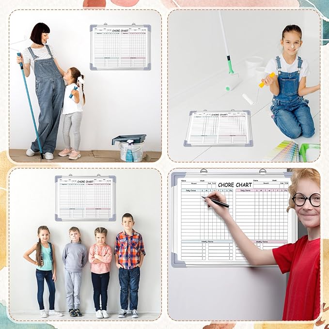 Lincia 12 x 16 Magnetic Dry Erase Chore Chart Board for Family Adults Double Side Family 2 in 1 Combo Chore Board Weekly Calendar Aluminum Frame for Wall 8 Markers 1 Eraser(Double Style)