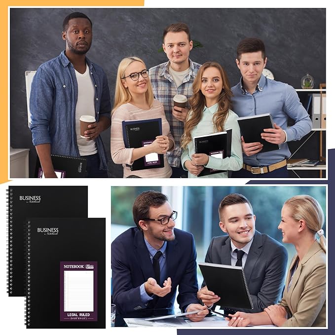 Resurhang 8 Pack Wirebound Business Notebook Legal Ruled Spiral Notebook 8-1/2" x 11" 80 Sheets Per Pad Professional Journal for Office Journal Planner Work Meeting Men Women(Purple)