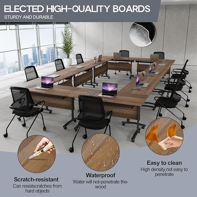 Folding Conference Table 4ft 5ft, Foldable Office Meeting Desk for 6 People, Multiple Sizes Colors Mobile Conference Room Table for Training Room School Business Furniture (6, White Walnut, 71in)