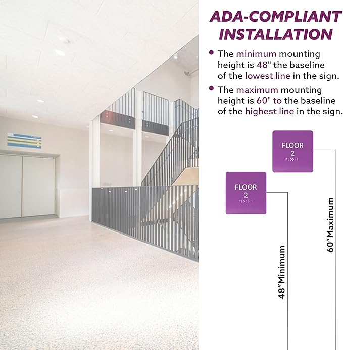 Red ADA Floor 2 Sign with Braille – Made from Durable Acrylic and Ready to Mount