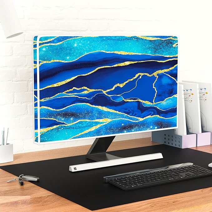 Baocicco Royal Blue Marble Waterproof TV Cover 58, 59, 60 Inch Creative Design Monitor Accessories Laptop TV LCD Screen Television Decoration for Tablet LED LCD OLED TVs Decorations