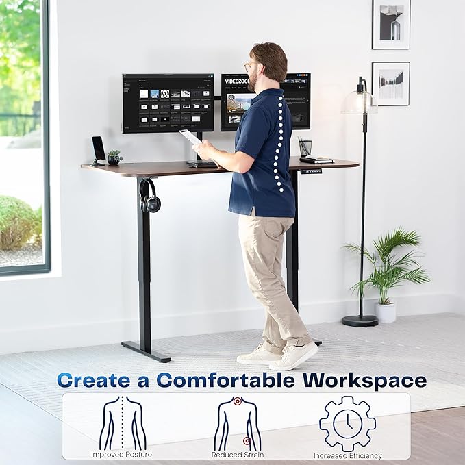 VIVO Electric 63 x 32 in Standing Desk, Memory Height Adjustment, 1B Series, Holds 220 lbs, Dark Walnut Top Black Frame, DESK-KIT-1B1D