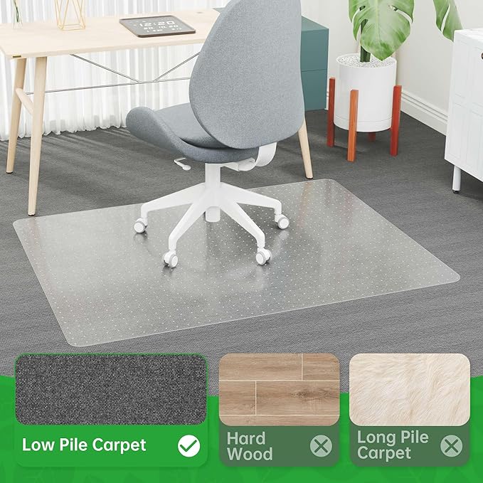 Office Chair Mat for Carpet - Clear Thick Desk Chair Mat for Carpet Plastic Floor Mats for Rolling Work and Gaming Chairs with Studs for Low Pile, Flat and No Carpeted Floors