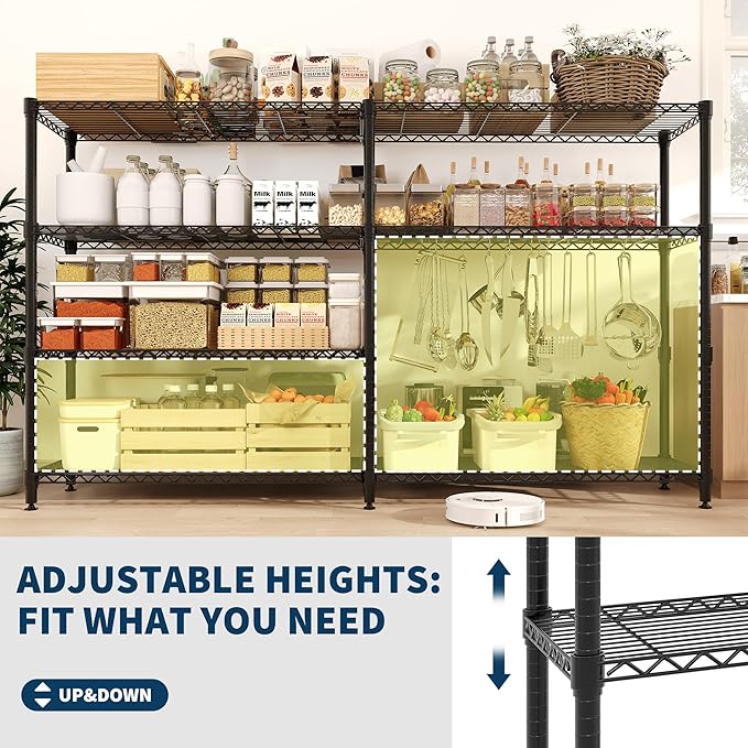 MilleLoom Metal Storage Shelves 4-Tiers, 60" H Wire Shelving Units Heavy Duty 265LBS Loads per Shelf, Adjustable Standing Wire Rack Shelf, for Home Office Pantry Room Basement,71" W x 15.7" D