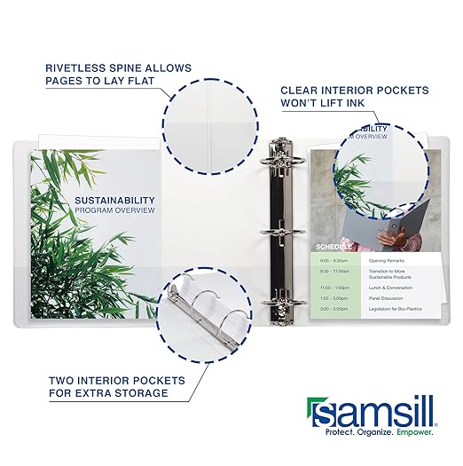 Samsill 1 Inch 3 Ring Binders, Made in USA, Economy Round Ring, Clear View Cover, 200 Sheet Capacity - for School, Home, Office - White, 6 Pack