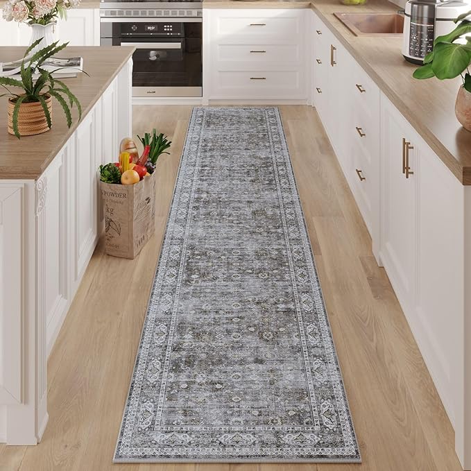 Runners for Hallways Kitchen Runner Rug Non Slip 2'x10' Long Washable Rugs with Rubber Backing Soft Vintage Carpet Runner for Hallways, Kitchen, Laundry, Bedroom, Bathroom (Grey)