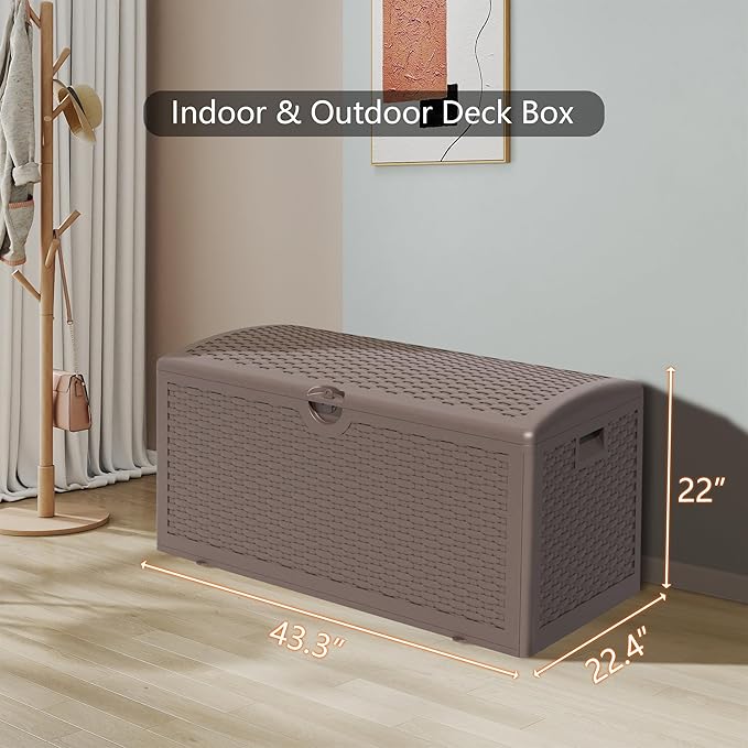 Yardgrace 80 Gallon Pro Resin Deck Box, Waterproof Outdoor Storage Bin for Patio, Poolside, and Garden, Lockable & UV-Resistant,Brown