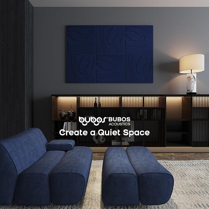 BUBOS Large Acoustic Panels, 6-Pack Soundproof Wall Panels Thickened 23.6 x 23.6 Inches, Self-Adhesive Sound Absorbing Panels Decorative for Recording Studio Office Home Theater, Navy Blue