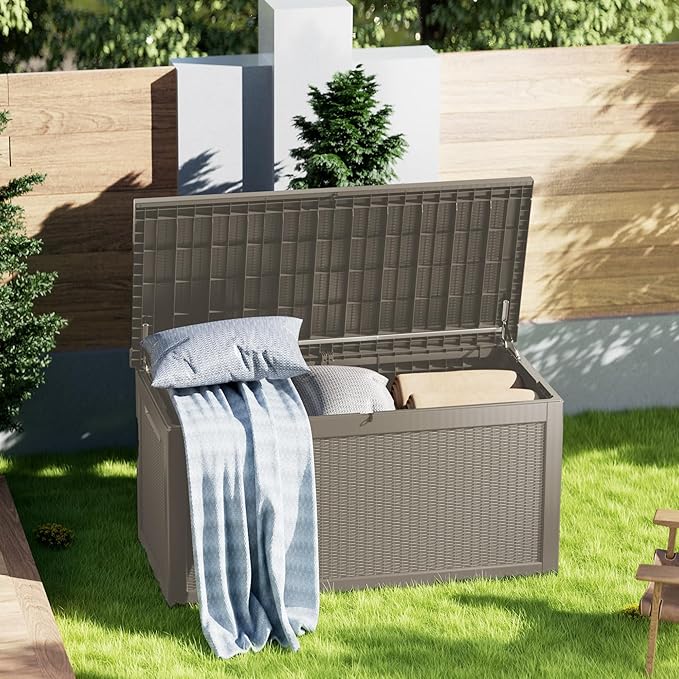 Yardgrace 320 Gallon Lockable Resin Deck Box, Waterproof & UV-Resistant Outdoor Storage Box for Outdoor Cushion Storage, Garden Tools & Pool Accessories Storage, Gray