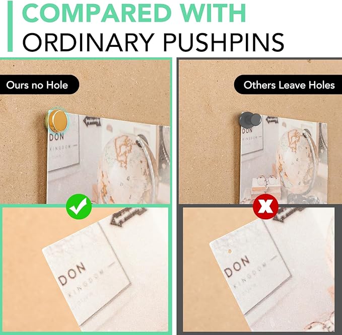 E BAVITE 20 Set Magnetic Push Pins,Flat Push Pin, Magnetic Thumb Tacks for Wall Bulletin Board Poster and Photo Hangers (Gold)