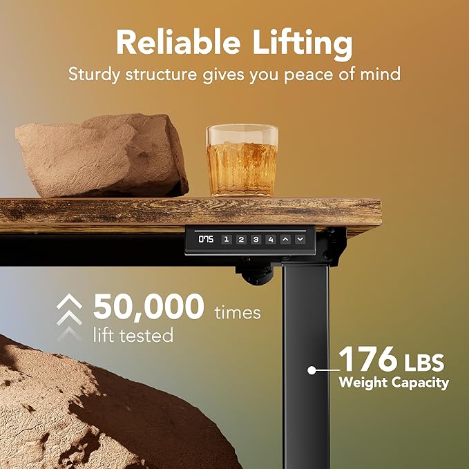 HUANUO 48" x 24" Electric Standing Desk Adjustable Height, 4 Memory Height Settings, Headphone Hook, Cable Manager, Sit Stand Up Desk for Home Office & Computer Workstation, Vintage Brown