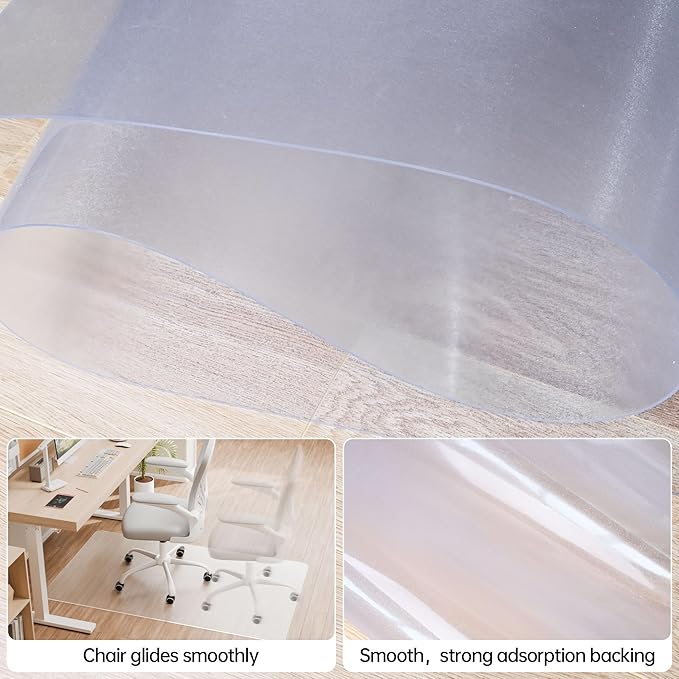 HOMEK Office Chair Mat for Hardwood Floor, 60" x 36" Clear Computer/Desk Chair Mat for Hard Floor, Thicker, Easy Glide, Non-Slip, Protects Hard Surfaces from Scratches, Ideal for Home or Office