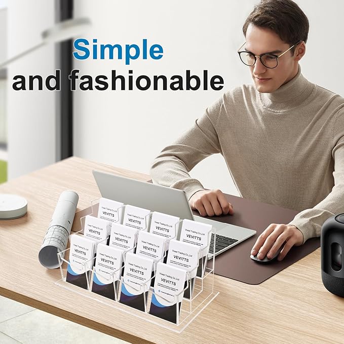 Vevitts Vertical Business Card Holder, Acrylic Business Card Display, Clear Desktop Business Card Stand for Exhibition, Home & Office Clear 3 Tiers 12 Slots