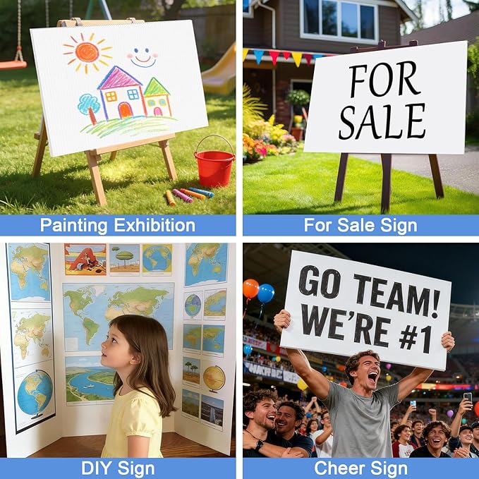 Poster Board 24" x 36", 5 Pack White Corrugated Plastic Board, 3/16 Inches Thick Double-sided Poster Sheets for School Projects, Craft, Art
