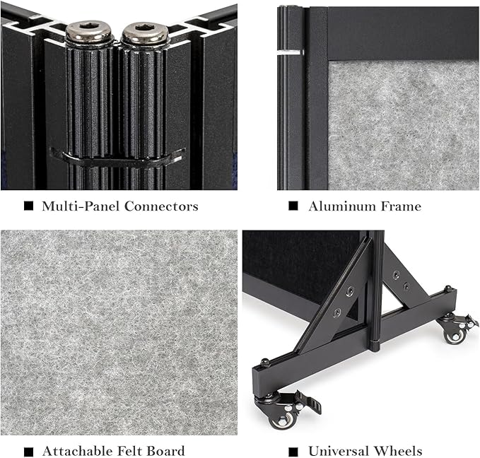 Strongbird Room Partition,Office Divider,Portable Commercial Screen Dividers,Privacy Partition Separator,Classroom School Dividers, 8'5"L* 6'7"H,4 Panel,Light Grey