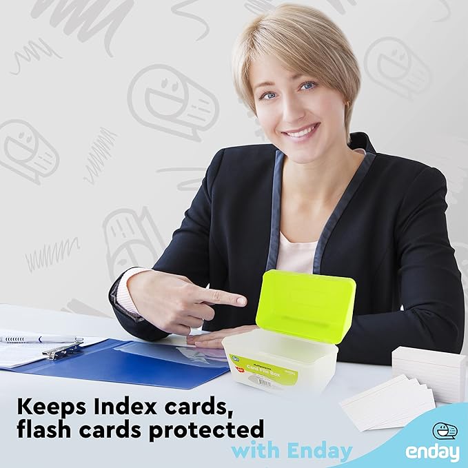 Enday Index Card Holder Green, 3x5 Note Flash Card Organizer Case, Index Card File w/flip top, Notecard Recipe, Holder, Holds 250 Cards, (36 Pieces)