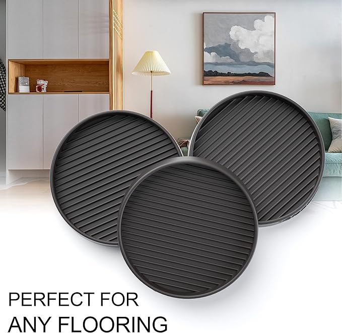 Furniture Coasters - 4 Pcs 4”Round Furniture Caster Cups - Non Slip Pads Hardwoods Floors Non Skid Furniture Grippers Rubber Furniture Feet Anti Slide Floor Protector for Bed Couch Stoppers Black