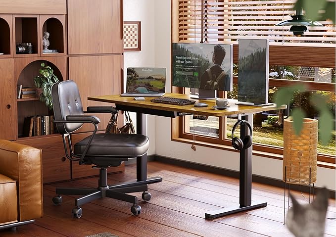 Claiks Standing Desk with Drawers, 55x24 Inch Electric Adjustable Height Sit Stand Up Desk Computer Workstation, Rustic Brown