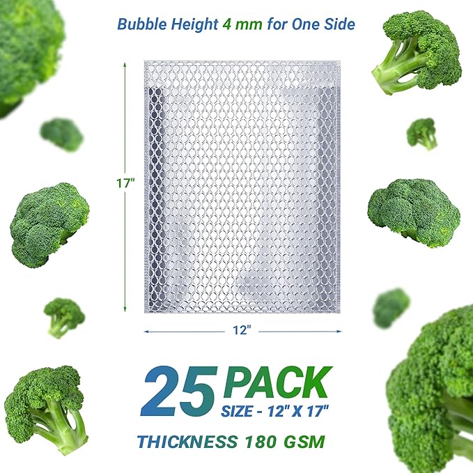 Amiff Silver Thermal Bubble Mailer, 12 x 17 Inches. 25 Pack Metallic Bubble Mailers. Self-Seal Insulated Mailers for Cold Shipping. Padded Envelopes Waterproof. Thermal Bag for Food, Cosmetics
