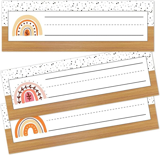 Name Tags for Classroom Cubbies, 30 Boho Rainbow Name Plates for Desks, Back to School Self Adhesive Name Tags Sticker for Teachers Elementary - A03