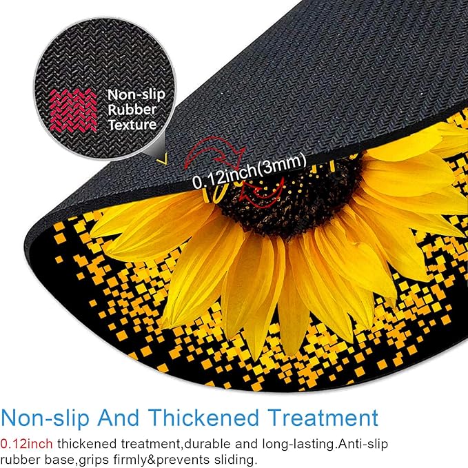 IMAYONDIA Round Mouse Pad, Sunflower and Butterfly Mouse Pad, Yellow Flower Mouse Mat, Inspirational Quote Be Happy Mousepad, Non-Slip Rubber Base MousePads for Office Laptop Computer, 7.9 x 7.9 Inch