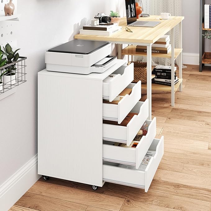 Giantex 5-Drawer Mobile Storage Cabinet with Wheels - Rolling Lateral Filing Under Desk Chest of Drawers, 19.5" x 16" x 25.5" Office Cabinet for Living Room, Study