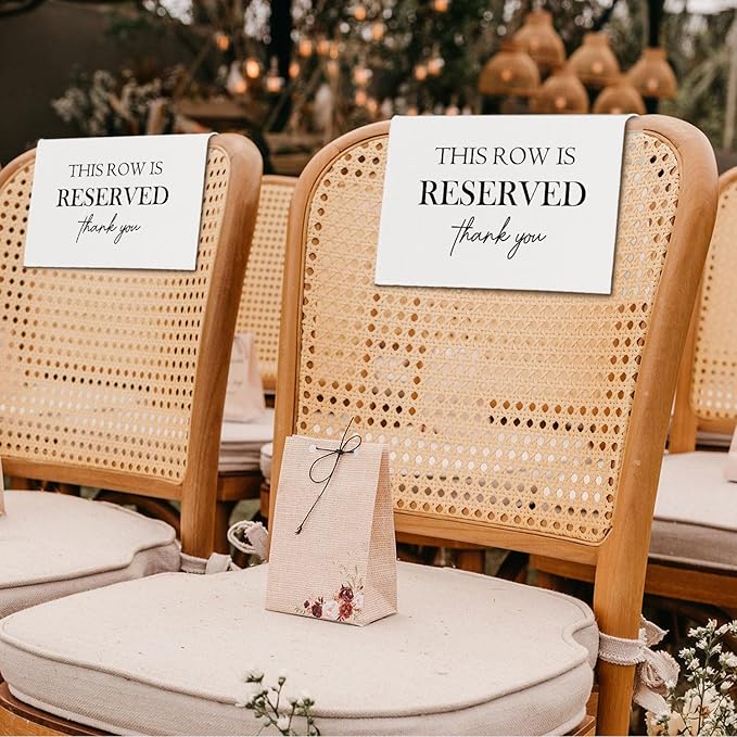 ChissNook Reserved Seating Chair Signs, This Row Is Reserved Pew Cloths Seating Placeholder for Church Pews, Wedding Decorations for Reception Parties Celebrations Event Meetings (White, 4 PCS)