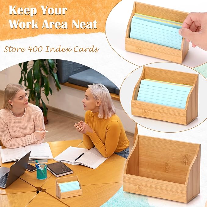 SHIQIKEJIPTY 2 Pack Index Card Holder 3X5 Inch Wood Index Card Box for Desk Wood Recipe Box Cards Organizer Case Display Stand Postcard Holder for Office Holds 300 Sheets