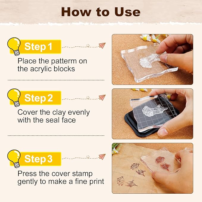 UCEC 7 Pieces Acrylic Stamp Block Assorted Sizes Clear Acrylic Mounting Blocks Set, Decorative Stamp Blocks with Grid Lines for Scrapbooking Crafts Making