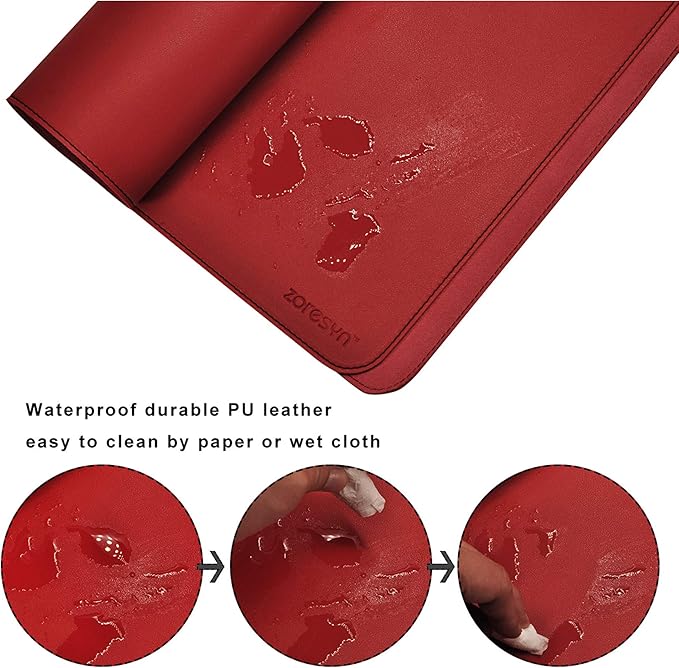 ZORESYN Oversized Desk Mat 78.7 x 35.4 inch (Red) - Premium PU Leather Conference Table Protector, Non-Slip Waterproof Desk Pad for Office/Home/Dining, Mouse Pad & Writing Surface