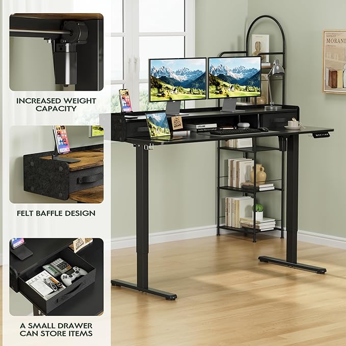 Homall Electric Standing Desk with 2 Drawers, Adjustable Height Computer Desk with Monitor Shelf Sit Stand Table with Splice Board Quick Install for Home Office (Black, 55 Inch)