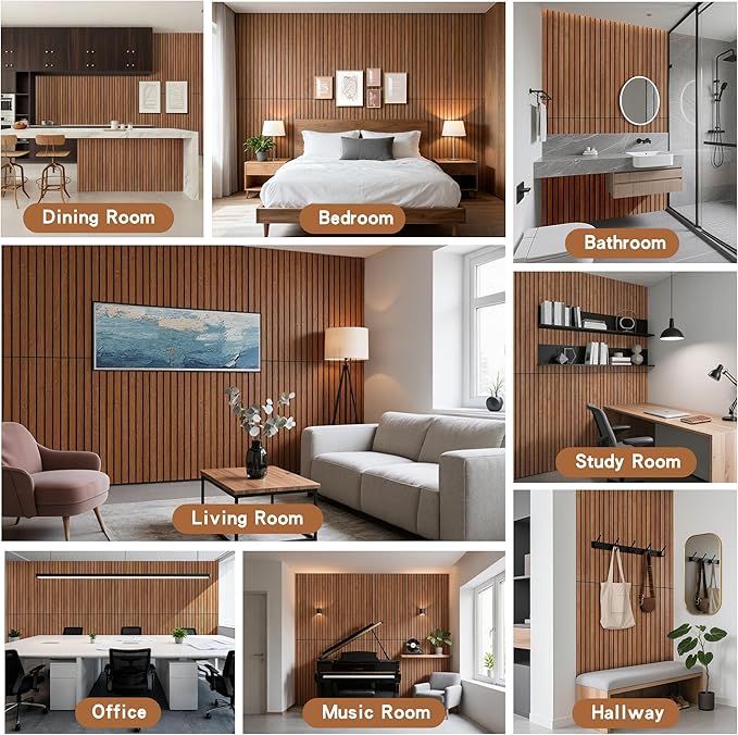 AUTORIFIC Wood Veneer Acoustic Panels, 4 Pack 47.2”x23.6” Sound Panels, Decorative Large Wood Panels for Wall, for Office,Home Theater,Studio,Living Room, Cherry(Mitred)