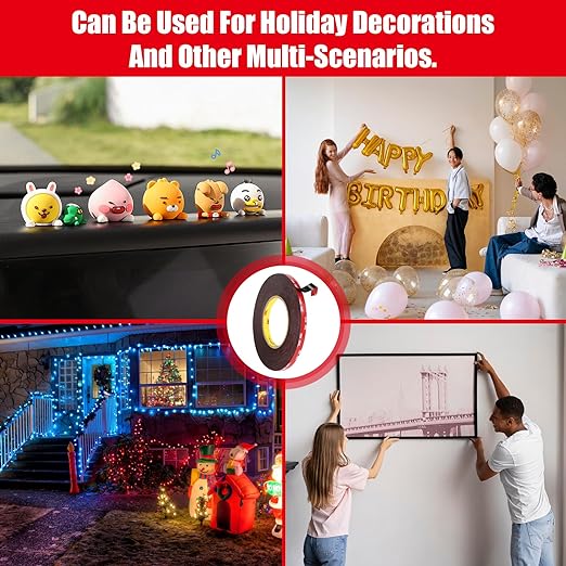 Double Sided Tape Heavy Duty, Waterproof Mounting Foam Tape, 36.5ft Length, 0.8in Width, High Temperature Resistant Adhesive Tape for Car, LED Strip Light, Office Decor, Uses 3M VHB 5952 Raw Material