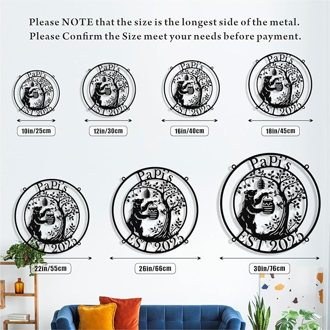 Custom Bear Metal Sign, Custom Bear Metal Wall Art Decor, Personalized Last Name Signs for Home, Rustic Farmhouse Black Wall Decor for Cabin, Bedroom, Living Room, Porch