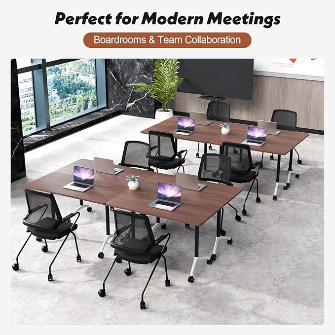 Goakwwuz Conference Room Table, Folding Conference Tables,Thicken Grey Tabletop,Flip Top Wooden Seminar Meeting Room Table for Conference Room Offices (6, Walnut, 61.0“)