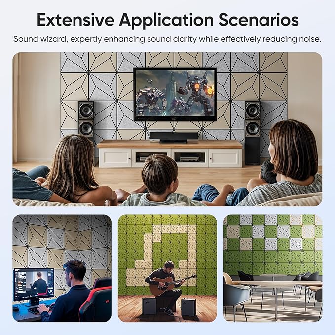 UNECHO 12 Pack 12" X 12" X 0.47" Acoustic Panels for Wall Sound Absorbing, Dual-Color P-Stripes Square Self-Adhesive Sound Panels, High Density Suitable for Multiple Scenarios(Black+LightBrown)