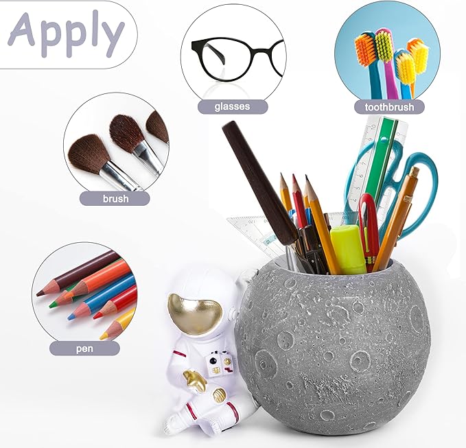 Kimdio Pen Holder, Astronaut Stand for Desk Pencil Holder, Resin Desk Organizer Decorative Accessories Ideal Gift for Office, Classroom, Home