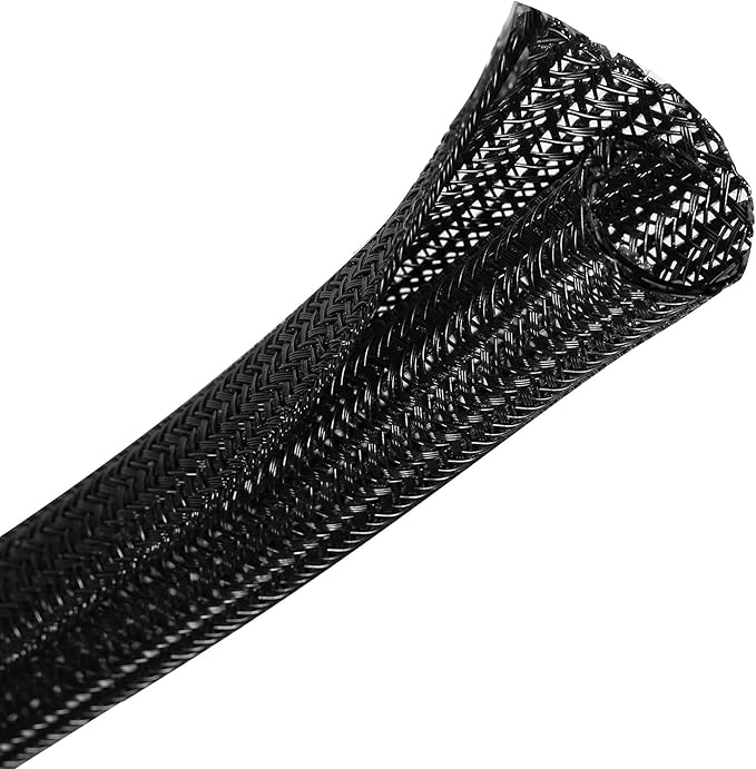 CrocSee 10ft - 1/4 inch Braided Cable Management Sleeve Cord Protector - Self-Wrapping Split Wire Loom for TV/Computer/Home Theater/Engine Bay - Black