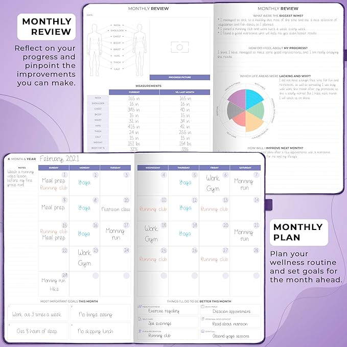Clever Fox Fitness & Food Journal PRO – Daily Workout & Meal Planner for Women & Men – Exercise & Weight Loss Diary Notebook, 7.3x10.4” (Purple)