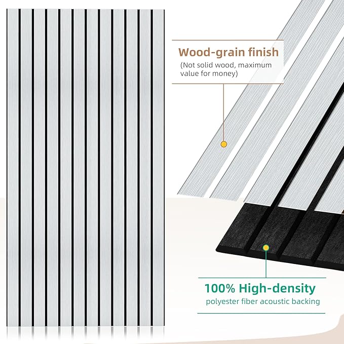 4 Pack Acoustic Wall Panels, Soundproof Panels with Simulated Wood Grain Finish, 47.2”x23.6” Decorative Acoustic Wall Panel for Office,Home Theater,Studio,Living Room, White Oak