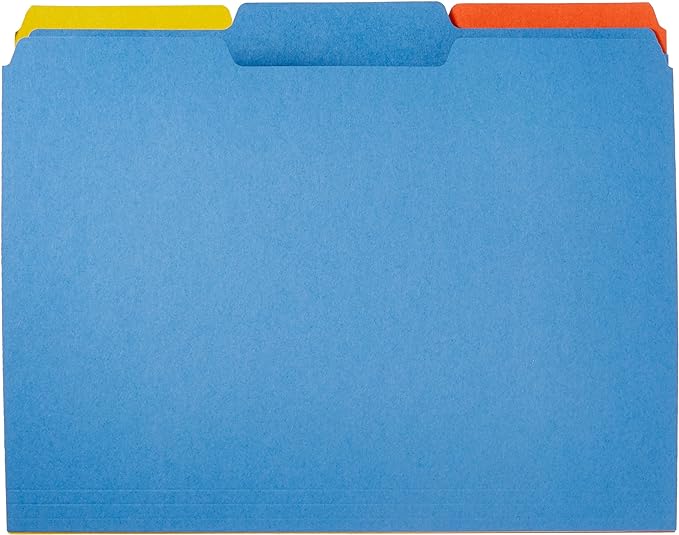 Amazon Basics File Folders with Tabs for Filing, AMZ401, Sturdy, Letter Size, Assorted Colors (100 Pack)